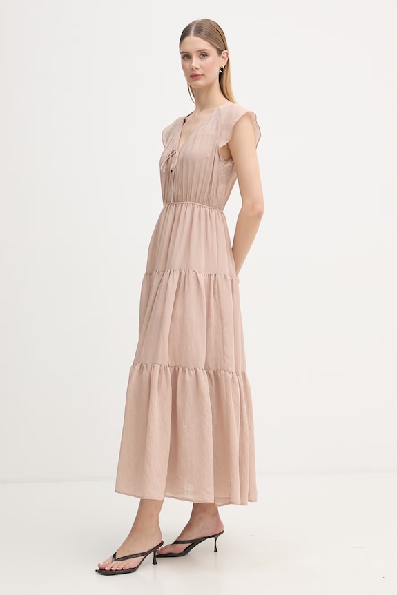Gaudi sukienka babydoll z wiskozy 611FD15021 beżowy SS26