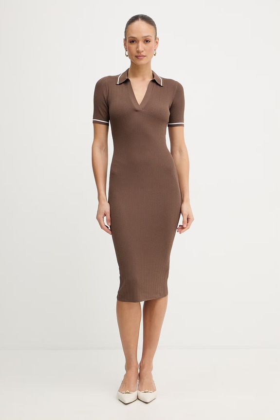 Šaty Armani Exchange V výstrih hnedá XW002244.AF10352