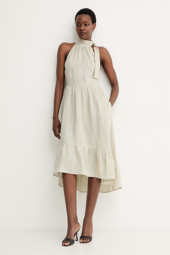Armani Exchange letné šaty ľanové XW002310.AF21532 béžová SS26
