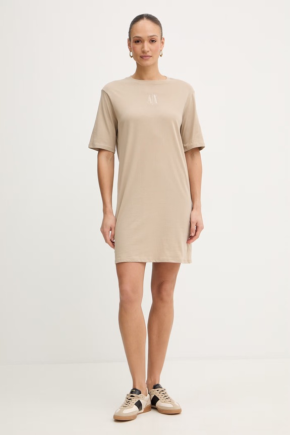 Armani Exchange rochie din bumbac XW000825.AF10356 bej SS26