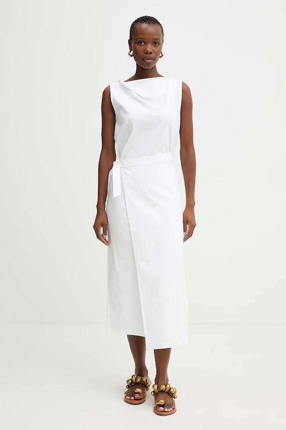 BOSS rochie de bumbac Emiaky alb 50558902