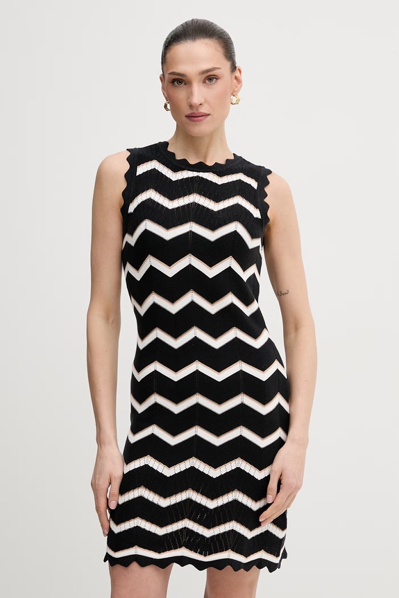 Βαμβακερό φόρεμα Dkny εμπριμέ μαύρο DJ6R0205
