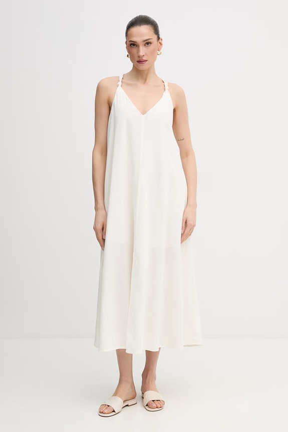 Φόρεμα από λινό Dkny casual μπεζ DJ6D9162