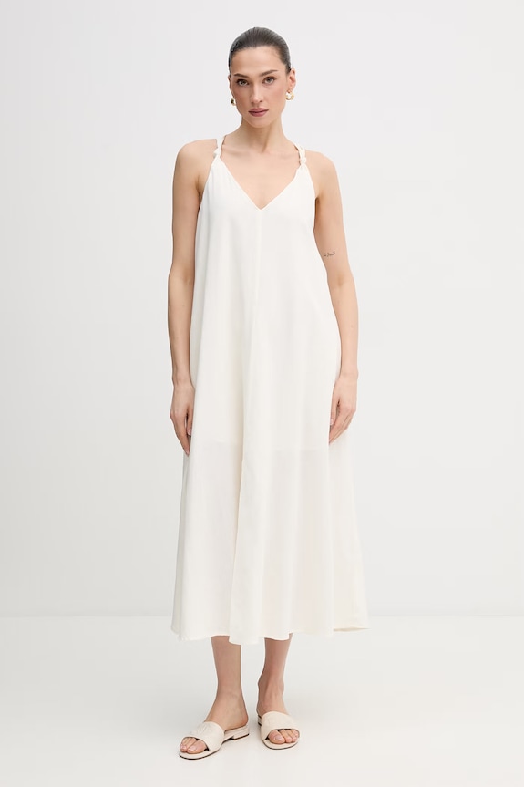 Φόρεμα από λινό Dkny casual μπεζ DJ6D9162