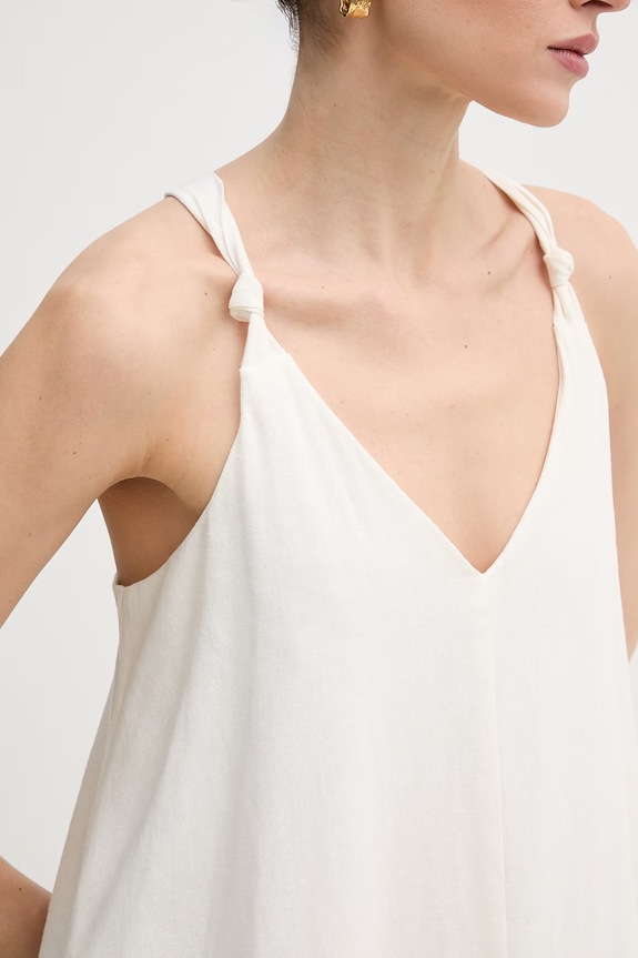Φόρεμα από λινό Dkny DJ6D9162 μπεζ