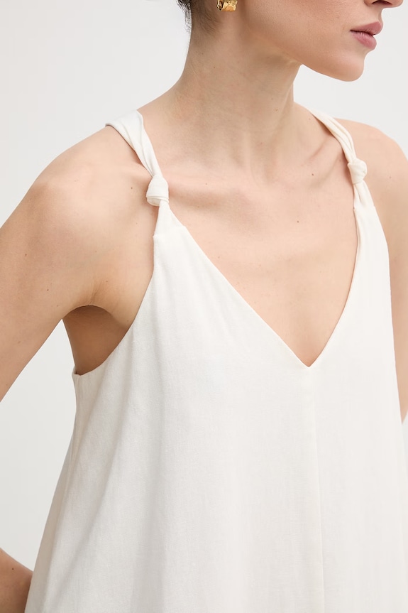 Φόρεμα από λινό Dkny DJ6D9162 μπεζ