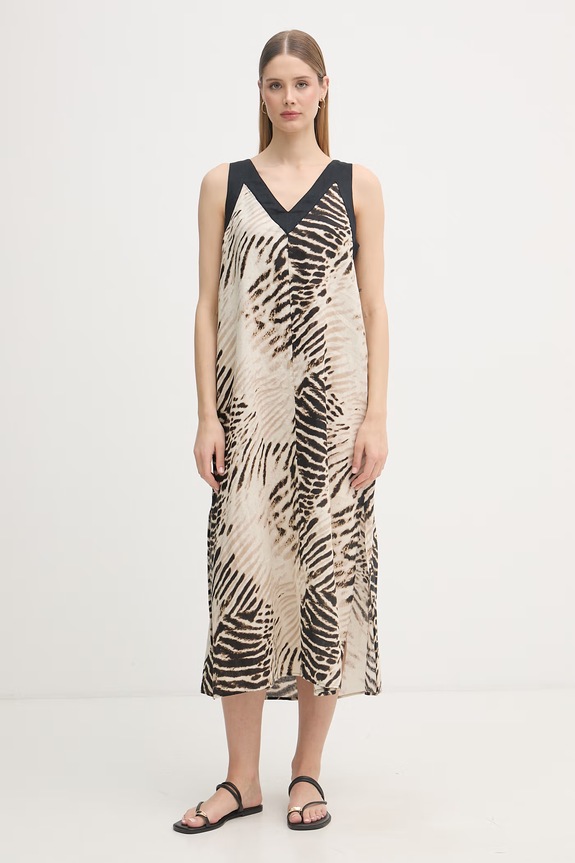 DKNY sukienka letnia lniana beżowy P61BLFZK