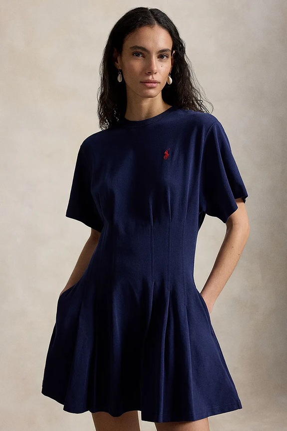 Дрехи Polo Ralph Lauren JERSY-KNT-DRESSES разкроена рокля от памук 211A96342004 тъмносин
