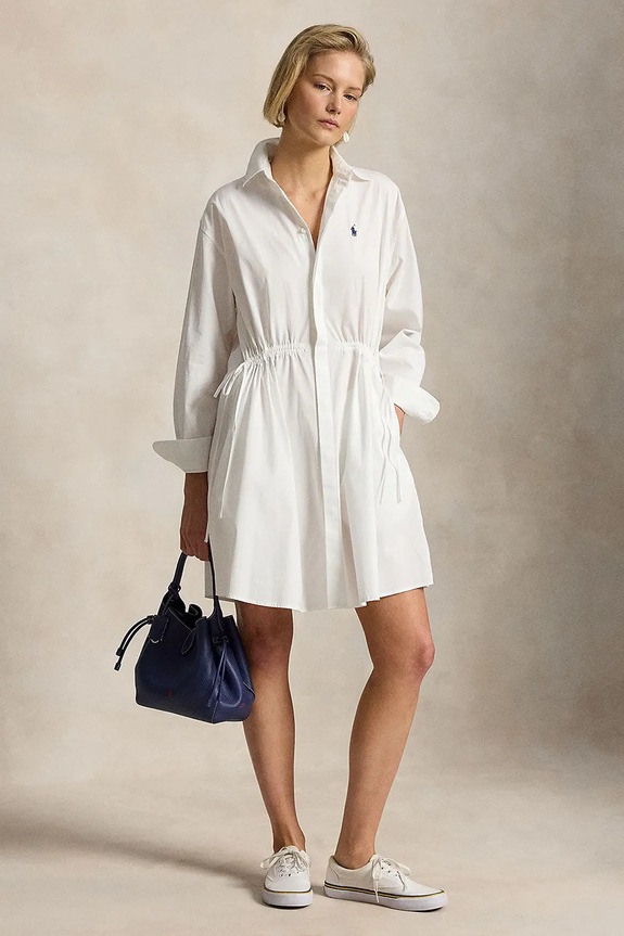 Polo Ralph Lauren košilové šaty bavlněné MW CTN PW-WVN-DRESSES bílá 211B19986003