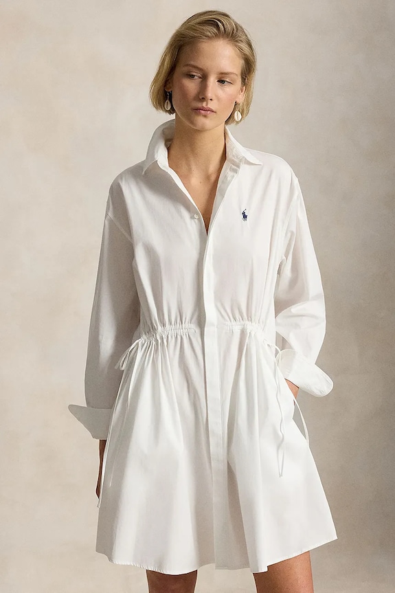 Oblečení Polo Ralph Lauren košilové šaty bavlněné MW CTN PW-WVN-DRESSES 211B19986003 bílá