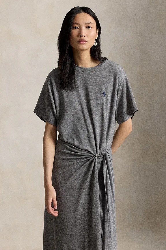 Oblečenie Polo Ralph Lauren šaty z lyocellu LYOCELL-KNT-DRESSES 211B18063002 sivá