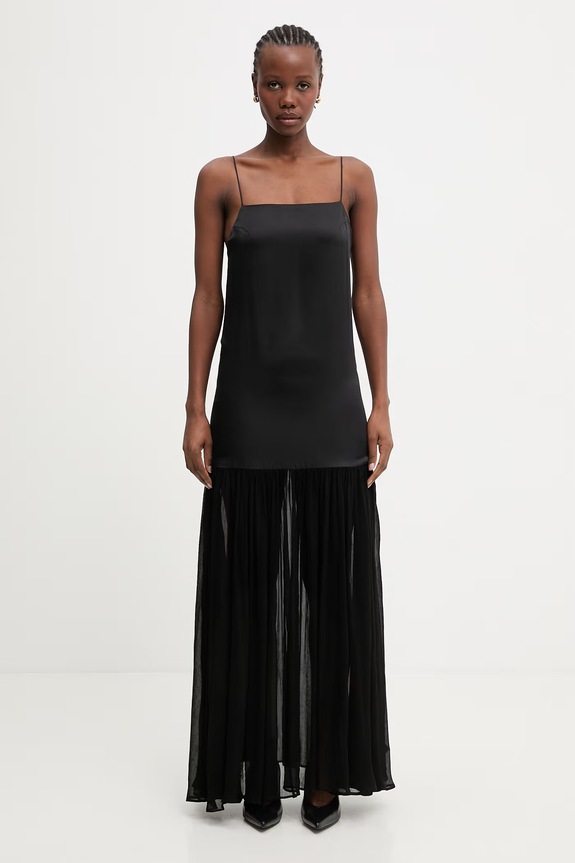Anine Bing CLEMENTINE DRESS rochie neagră simplă din in negru A.02.12030.BLK26