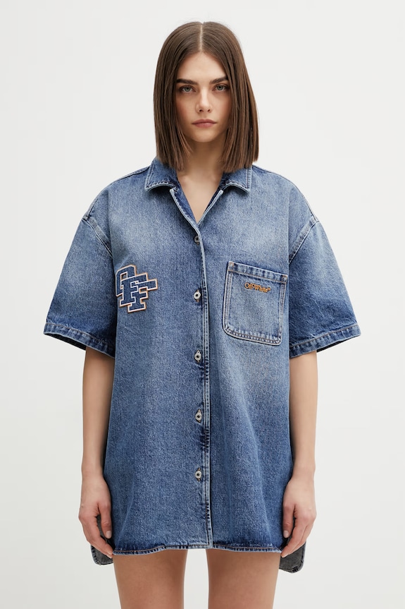 Off-White Royal Patch Denim haljina s efektom ispranosti od trapera plava 2YM038S26DEN001