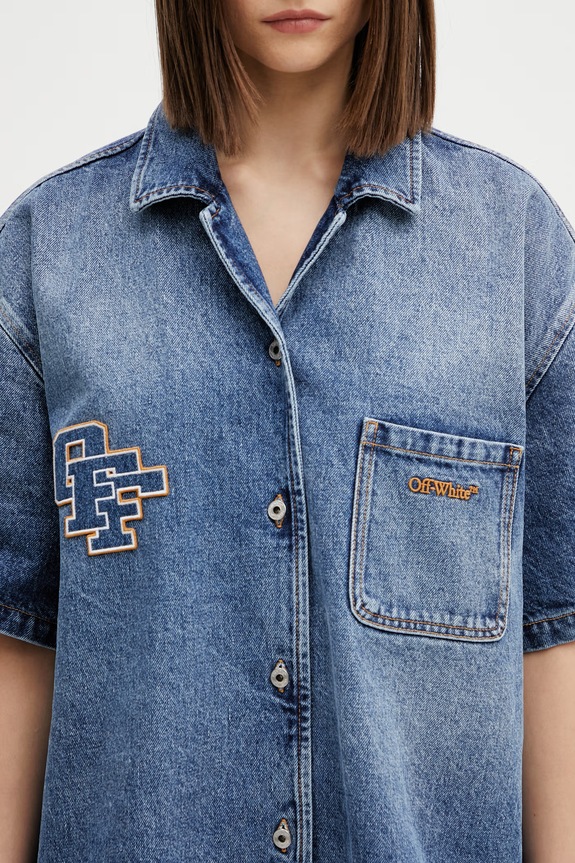 Off-White Royal Patch Denim haljina s efektom ispranosti od trapera plava 2YM038S26DEN001