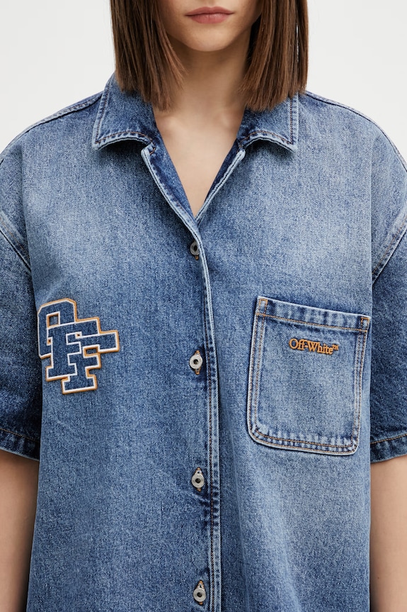 Off-White Royal Patch Denim haljina s efektom ispranosti od trapera plava 2YM038S26DEN001