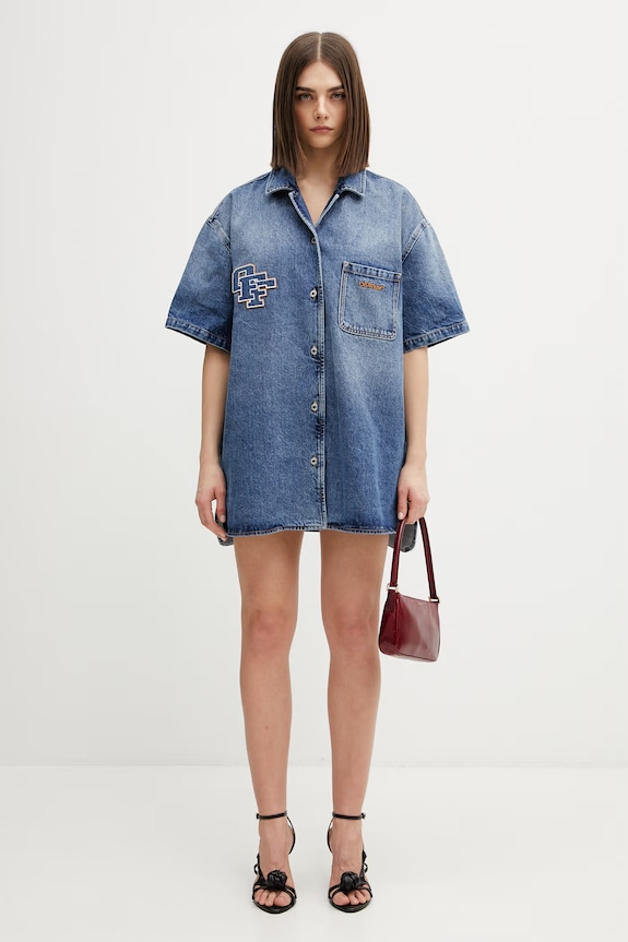 Off-White Royal Patch Denim haljina s efektom ispranosti od trapera 2YM038S26DEN001 plava