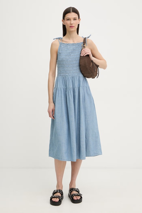 Levi's rochie babydoll din bumbac MONACO COTTON 005HZ albastru SS26