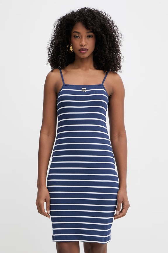 Karl Lagerfeld сукня bodycon бавовняна з еластаном IKON темно-синій B2W13043
