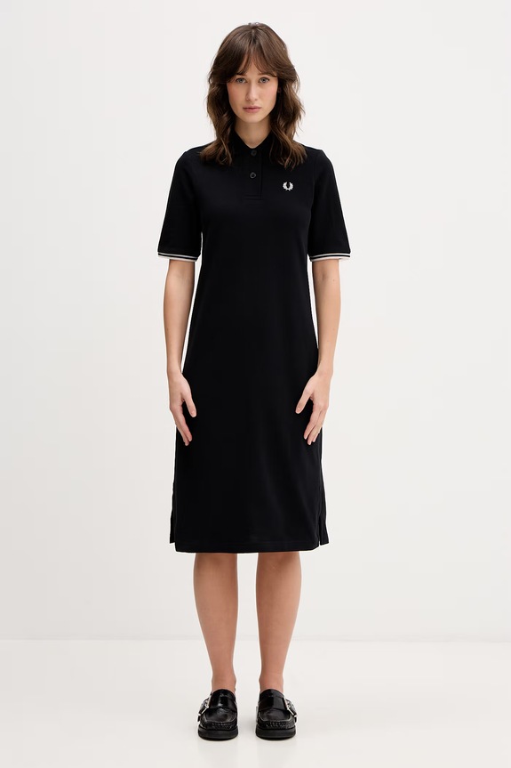 Fred Perry rochie din bumbac mini negru D2179