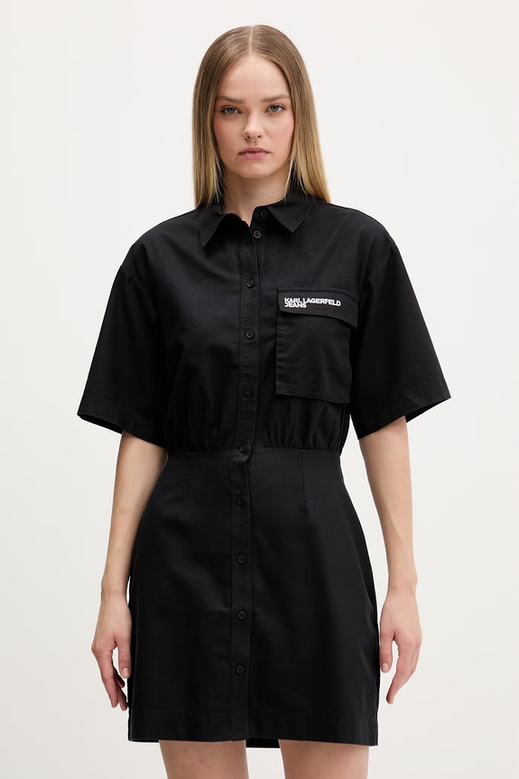 Karl Lagerfeld Jeans rochie tip cămașă din bumbac negru B2W13035