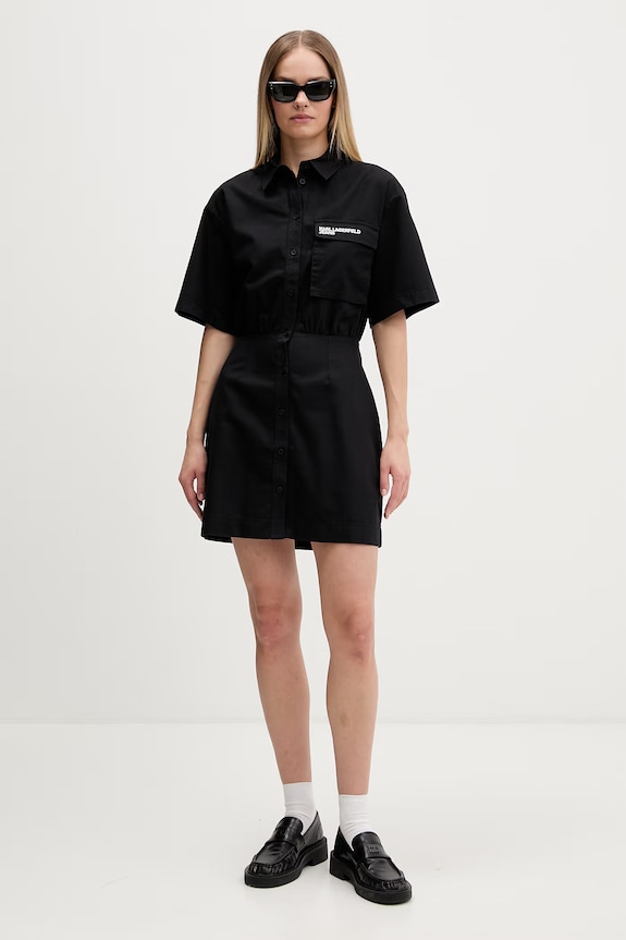 Karl Lagerfeld Jeans rochie tip cămașă din bumbac B2W13035 negru SS26