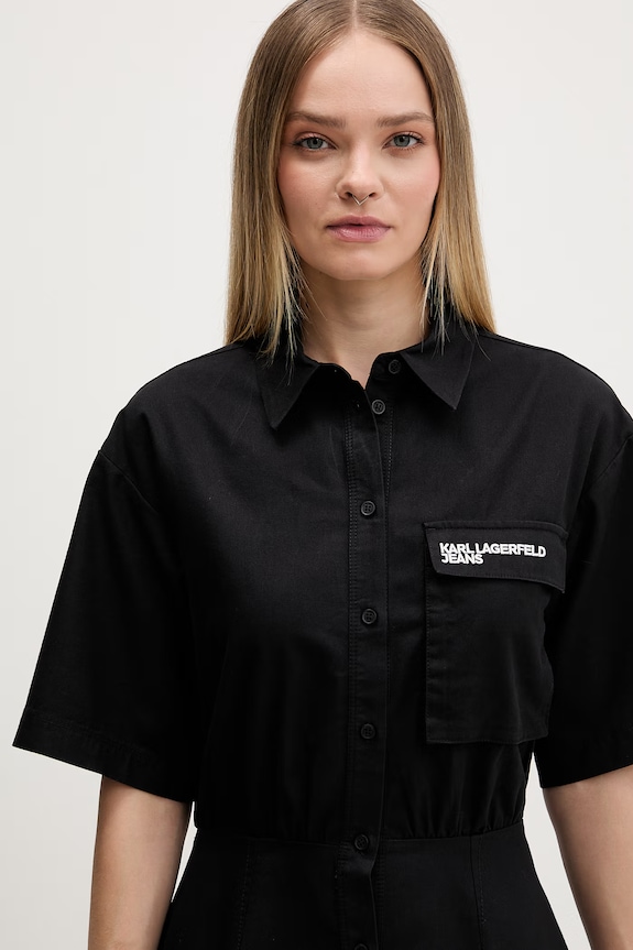 Karl Lagerfeld Jeans rochie tip cămașă din bumbac negru B2W13035