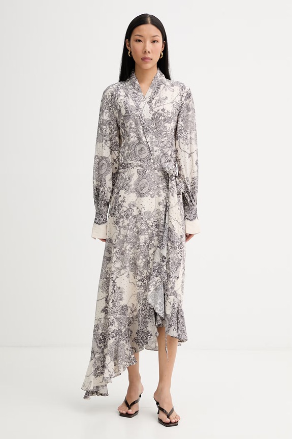 blugirl Blumarine rochie asimetrică cu vâscoză bej RA6127.T523A