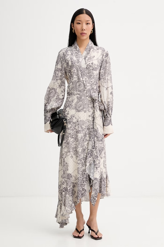 blugirl Blumarine rochie asimetrică cu vâscoză RA6127.T523A bej SS26