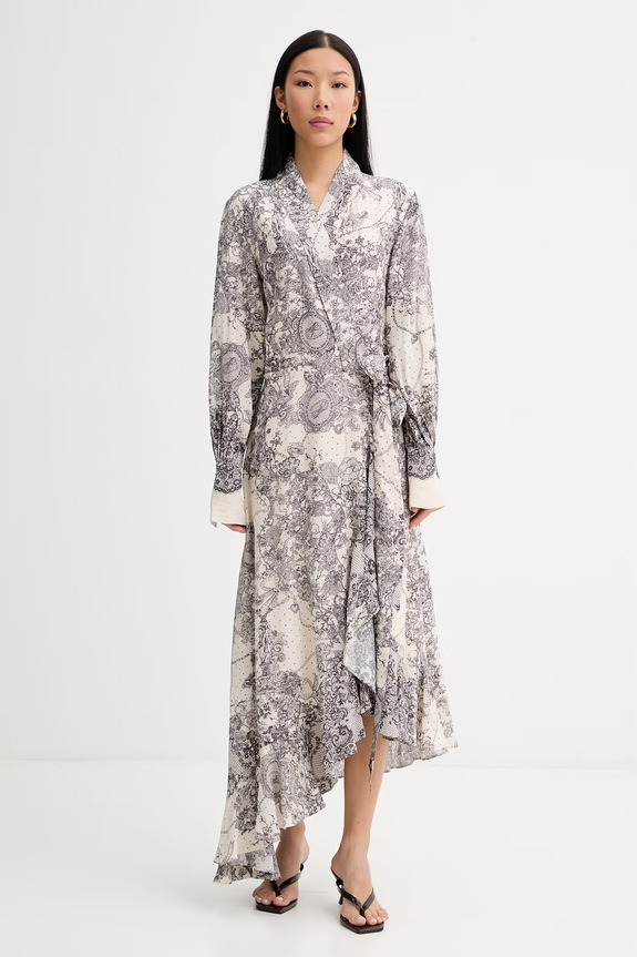 blugirl Blumarine rochie asimetrică cu vâscoză bej RA6127.T523A