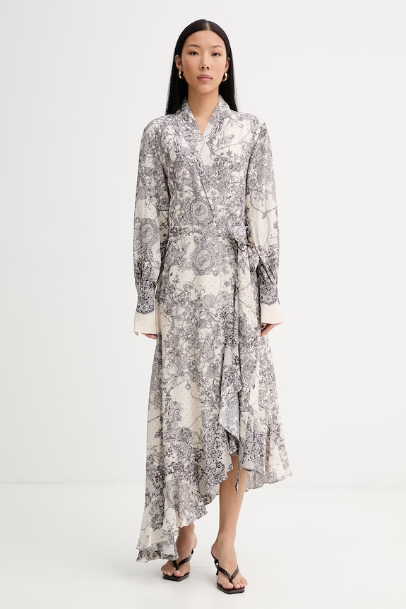 blugirl Blumarine rochie asimetrică cu vâscoză bej RA6127.T523A