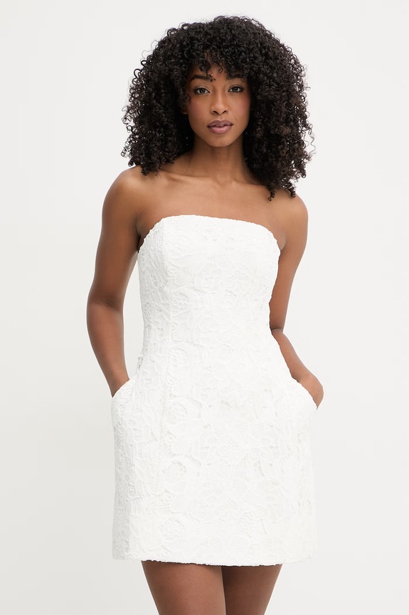 Bardot sukienka gorsetowa koronkowa beżowy 60099DB4