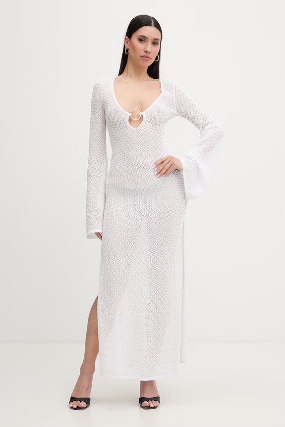 Bardot rochie de vară cu vâscoză alb 60326DB