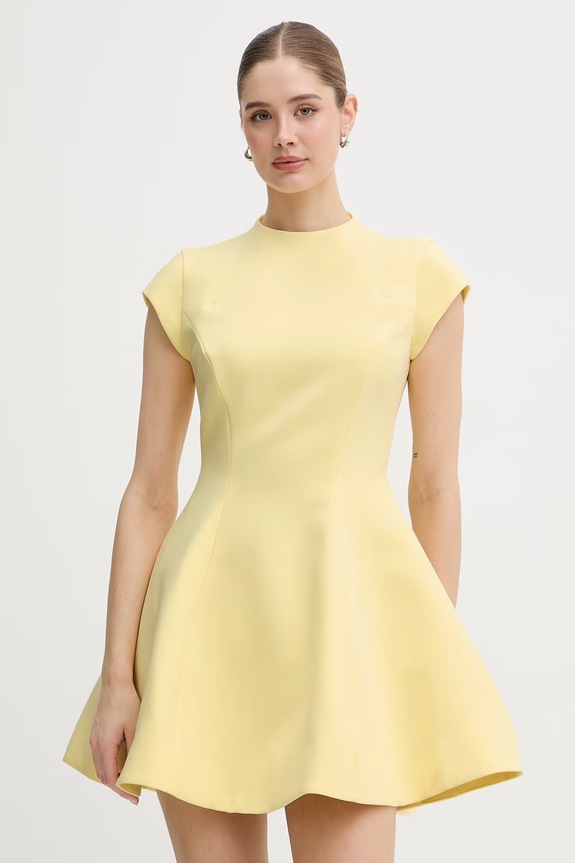 Bardot vestito svasato con viscosa giallo 60382DB