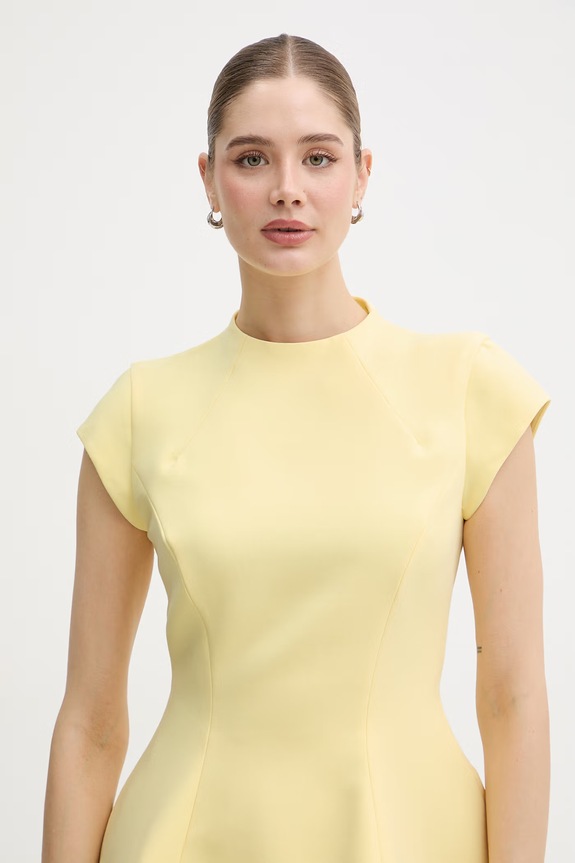 Bardot vestito svasato con viscosa giallo 60382DB