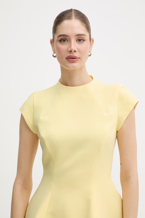 Bardot vestito svasato con viscosa giallo 60382DB