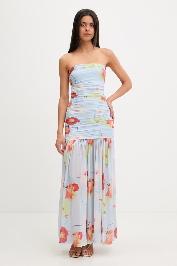Bardot sukienka drapowana niebieski 59875DB3