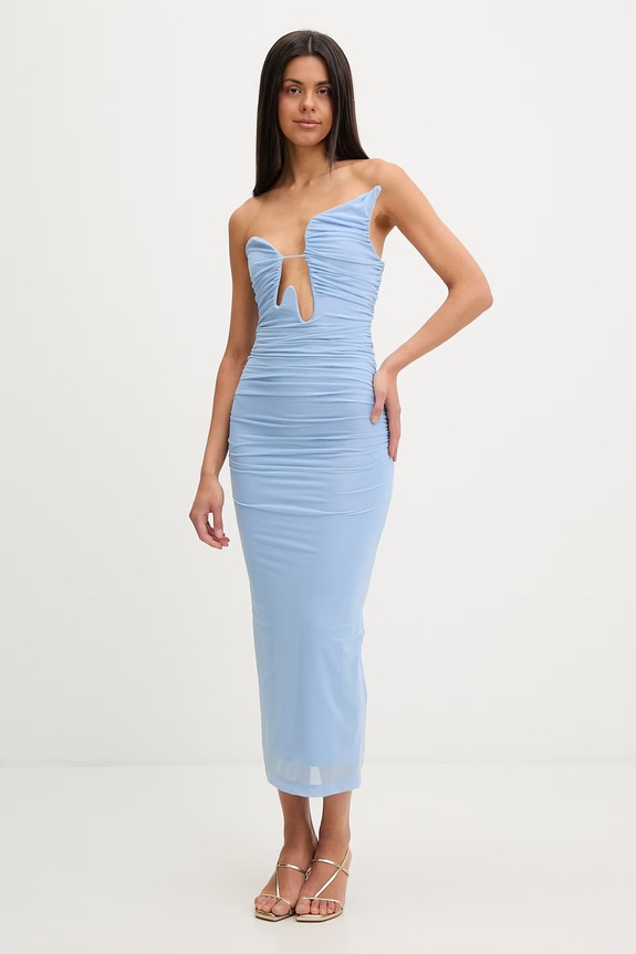 Bardot sukienka drapowana niebieski 60331DB