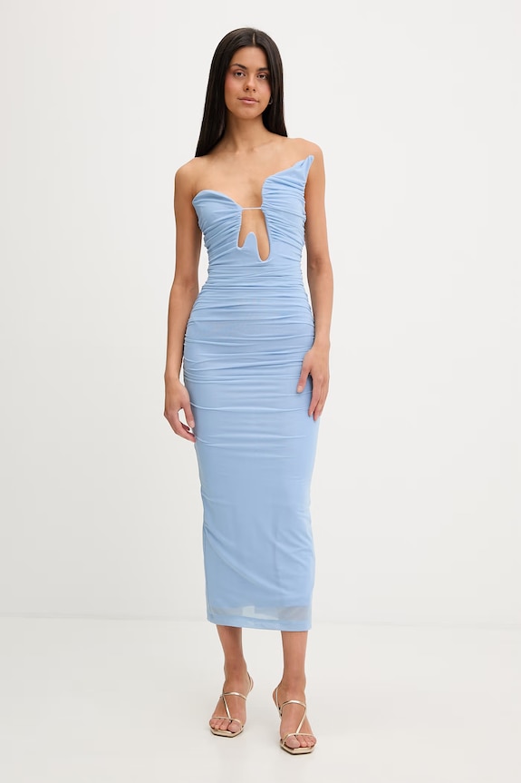 Bardot sukienka drapowana 60331DB niebieski SS26