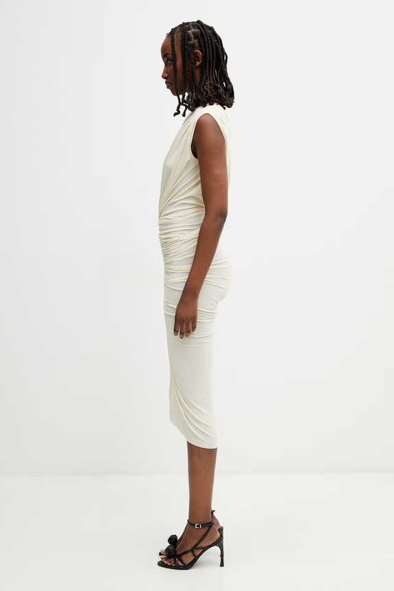 Rick Owens Lilies Avra asymetrické šaty hladké s viskózou LI01F7565.CVI béžová SS26