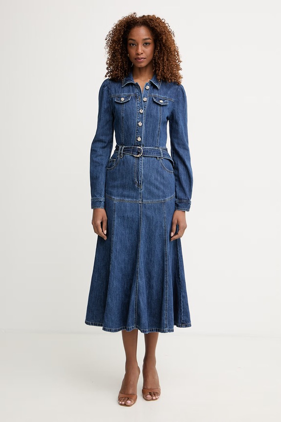 Morgan rochie evazată din denim bleumarin RBIMA