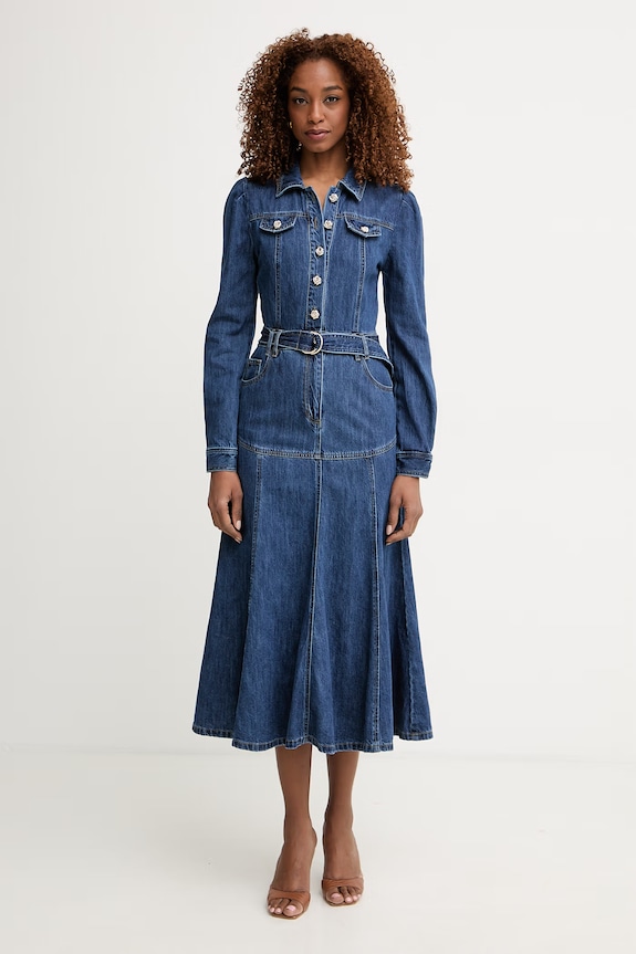 Morgan rochie evazată din denim bleumarin RBIMA