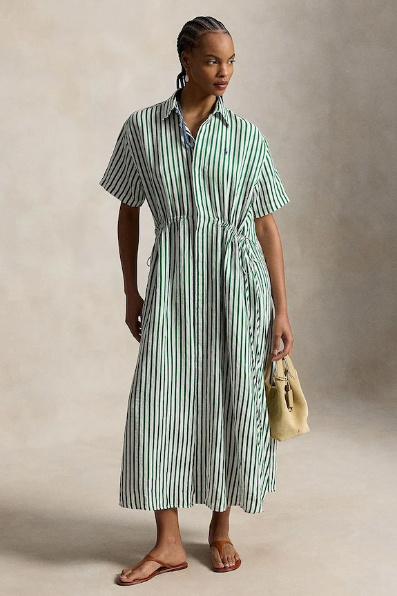 Polo Ralph Lauren rochie tip cămașă cu in verde 211A12895