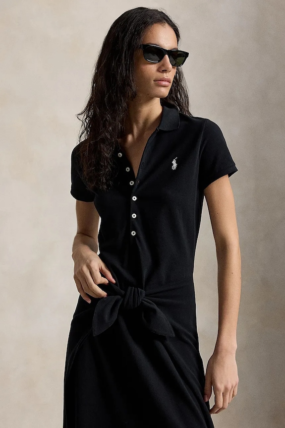 Îmbrăcăminte Polo Ralph Lauren rochie evazată din bumbac 211A12906 negru