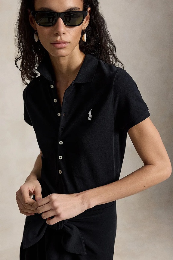 Polo Ralph Lauren rochie evazată din bumbac negru 211A12906