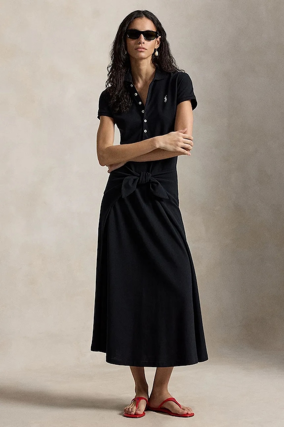 Polo Ralph Lauren rochie evazată din bumbac 211A12906 negru