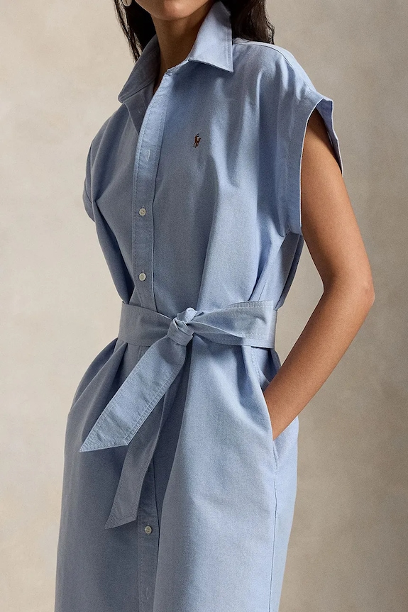 Polo Ralph Lauren платье-рубашка из хлопка голубой 211A12907