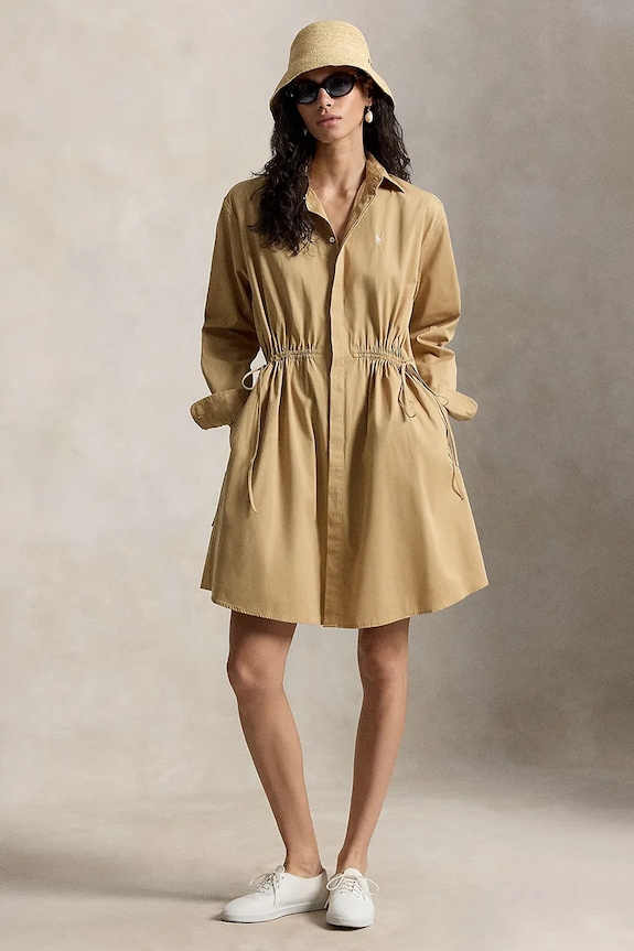 Polo Ralph Lauren rochie tip cămașă din bumbac 211B19986 maro
