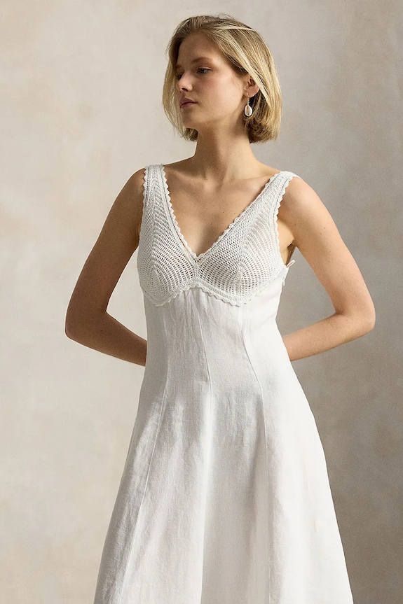 Odzież Polo Ralph Lauren sukienka letnia lniana 211B20517 biały