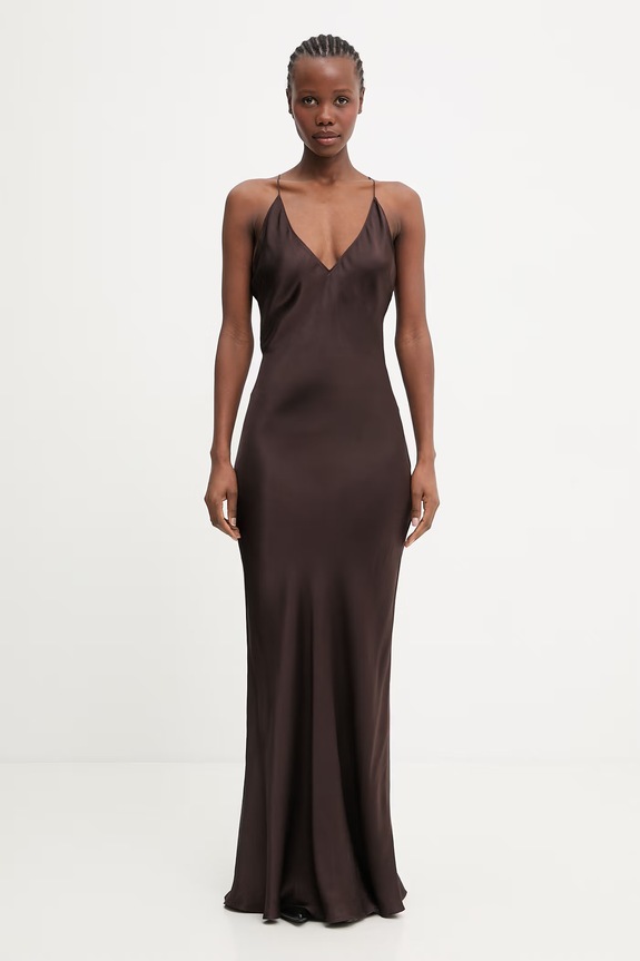 Anine Bing Laurel dress plain with silk brown A.02.11285.BWN43