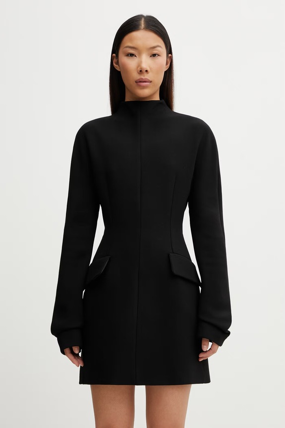 Sportmax Spxtefrite малка черна рокля с изчистена шарка с вълна черен 2612221011600